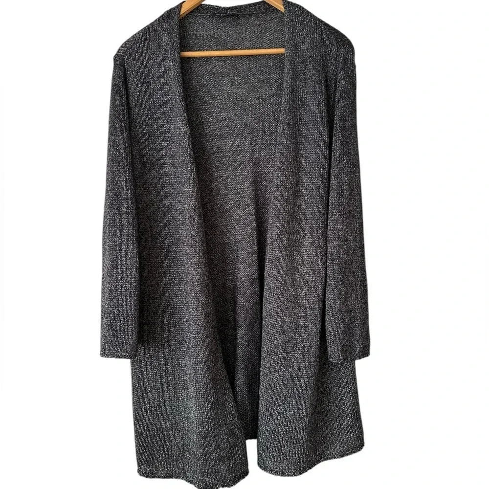 EILEEN FISHER Platinum Gray Linen Blend Shimmer Long Cardigan